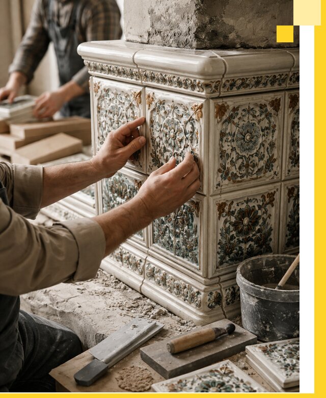 Изразцовые камины под ключ в Шелехове: проект и монтаж