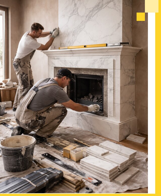 Отделка каминов в Шелехове качественные облицовочные работы