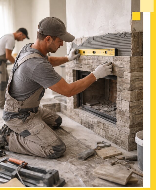 Облицовка каминов в Шелехове, монтаж и отделка натуральным камнем