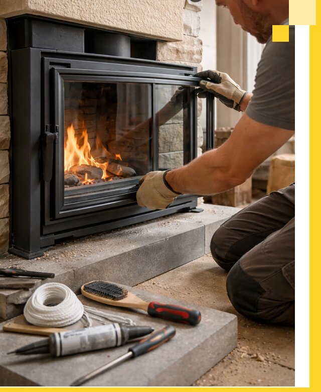 Производство, монтаж и доставка каминов со стеклом в Шелехове