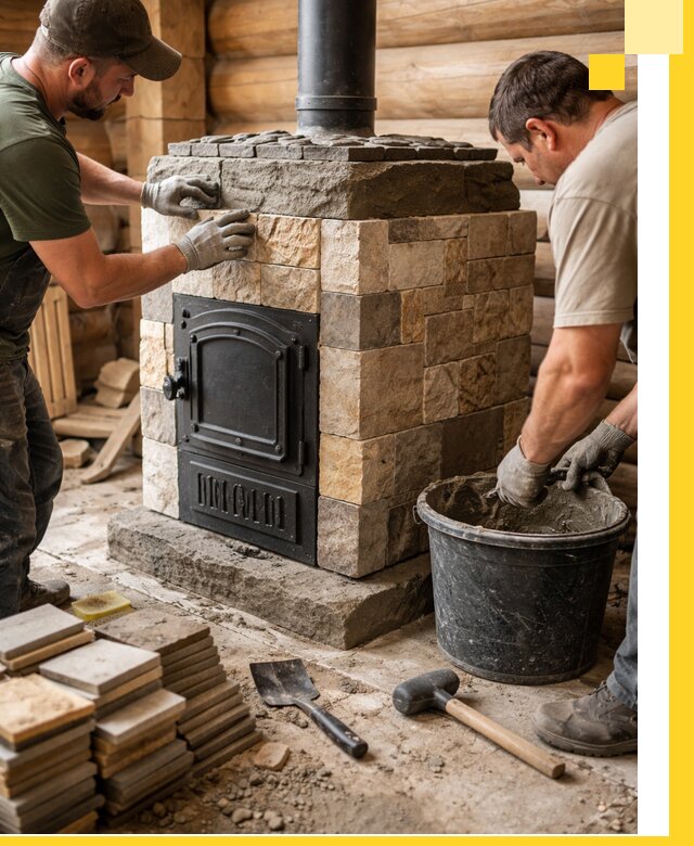 Облицовка банной печи под ключ в Шелехове: камень и плитка