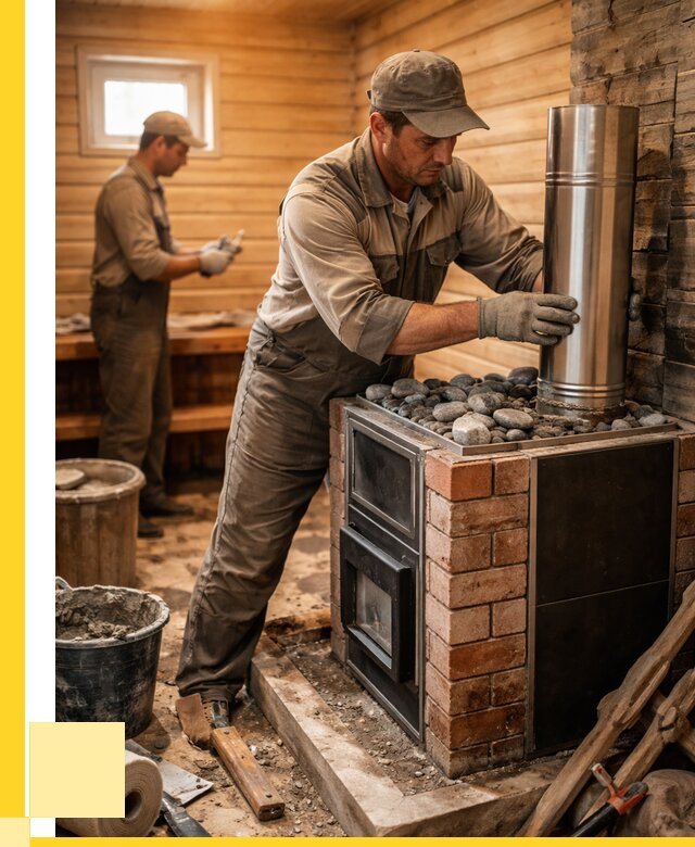 Монтаж печи в бане под ключ в Шелехове от 21430 р. | ЭриданШлх