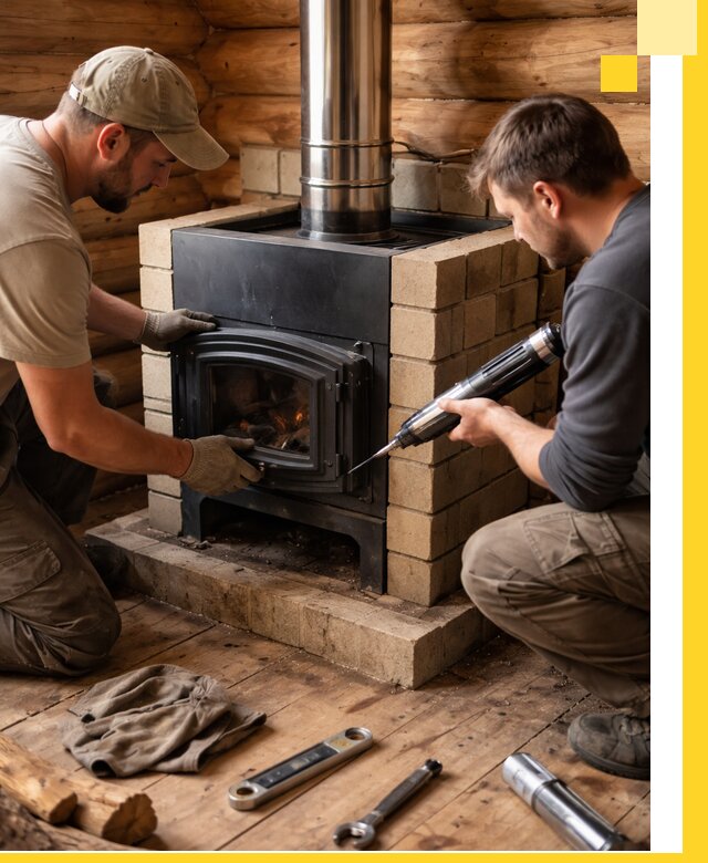 Монтаж и установка печи в бане под ключ с гарантией в Шелехове