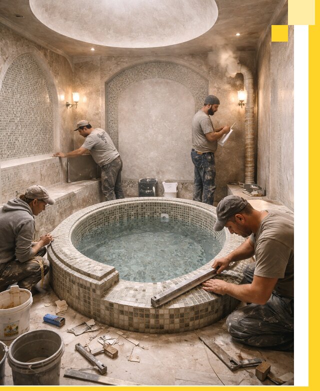 Профессиональное строительство хамама с бассейном в Шелехове под ключ