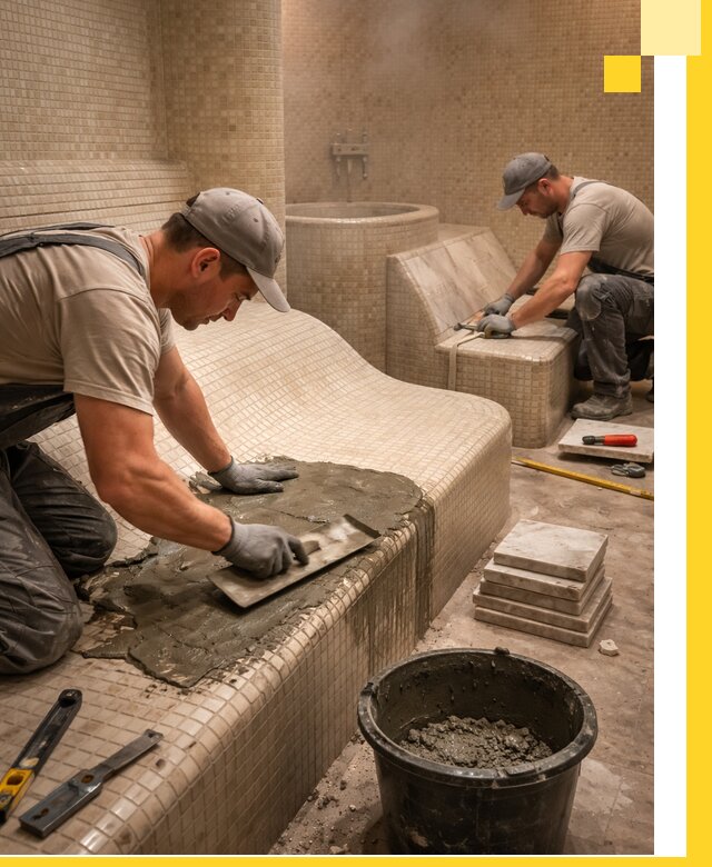 Лежаки для хамама под ключ в Шелехове, проект и монтаж