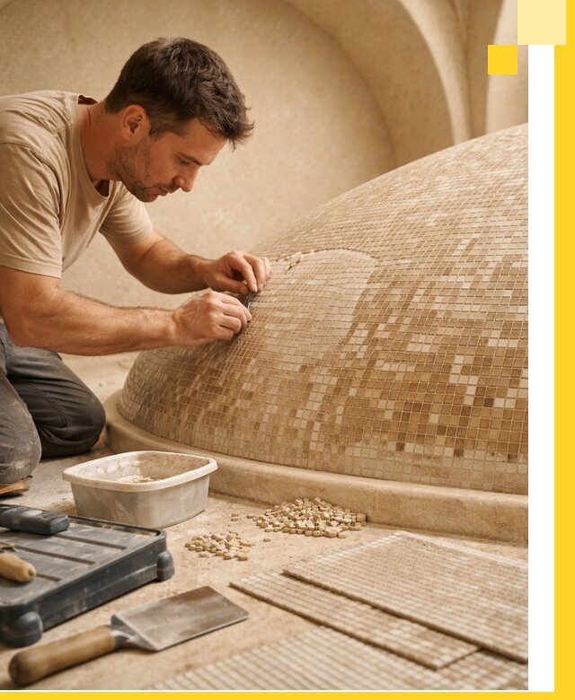 Профессиональная укладка мозаики для хамама под ключ в Шелехове